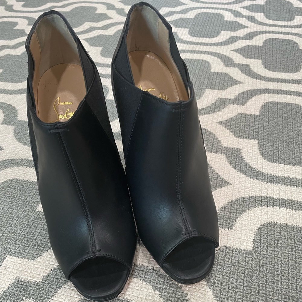 Black Bootstagram Red Sole Peep-Toe Bootie. - Picture 3 of 3